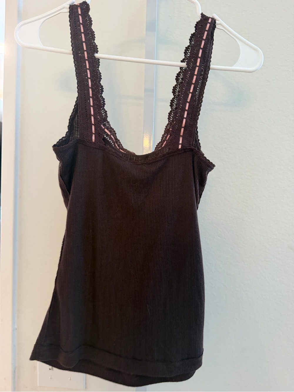 Scalloped Square Neck Tank Top in Brown - Picture 5 of 5
